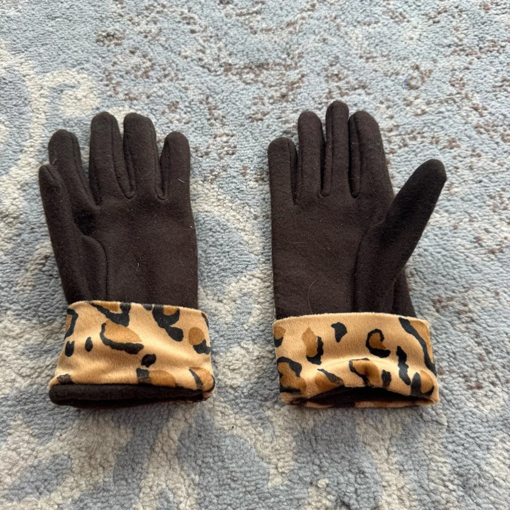 Vintage Leopard Cuff Gloves Brown Medium